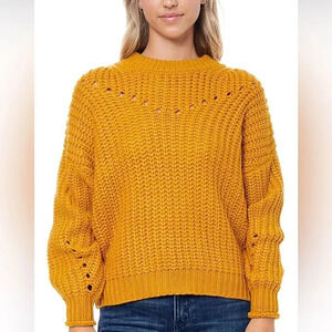 Elodie Mustard Women's Textured Rib Crew Neck Sweater Long Sleeve Top